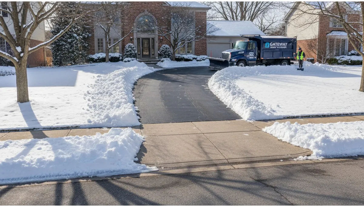 Cleared driveway after professional snow removal by Chop Chop Landscaping in St Louis, MO