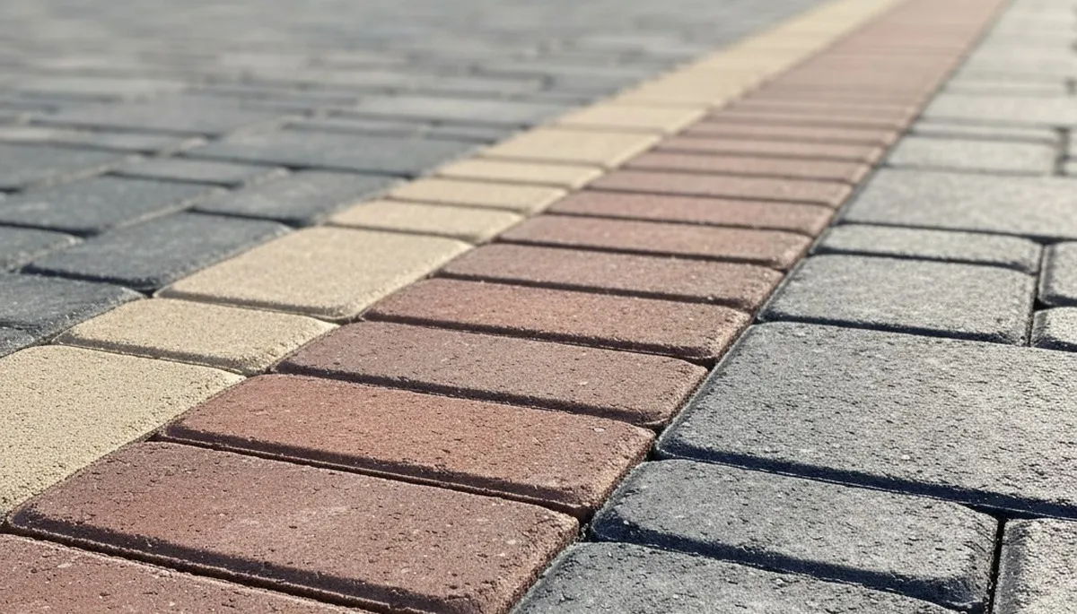 Close-up of decorative driveway paver border and edging by Chop Chop Landscaping in St Louis, MO