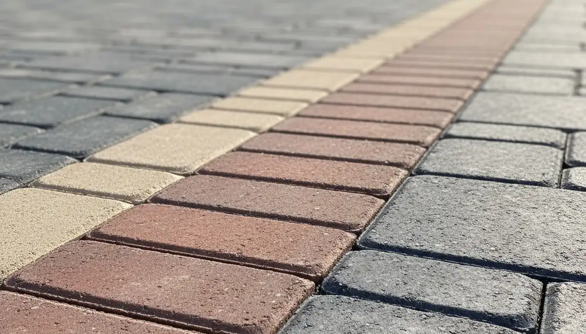 Close-up of decorative driveway paver border and edging by Chop Chop Landscaping in St Louis, MO