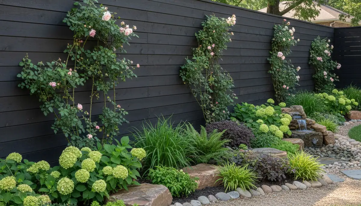 Professionally designed fence with integrated landscape plantings in St Louis, MO by Chop Chop Landscaping