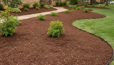 Freshly spread mulch beds with clean edges by Chop Chop Landscaping in St Louis, MO