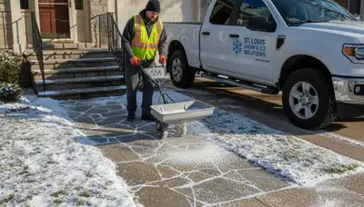 Professional de-icing and salt application on pavement by Chop Chop Landscaping in St Louis, MO