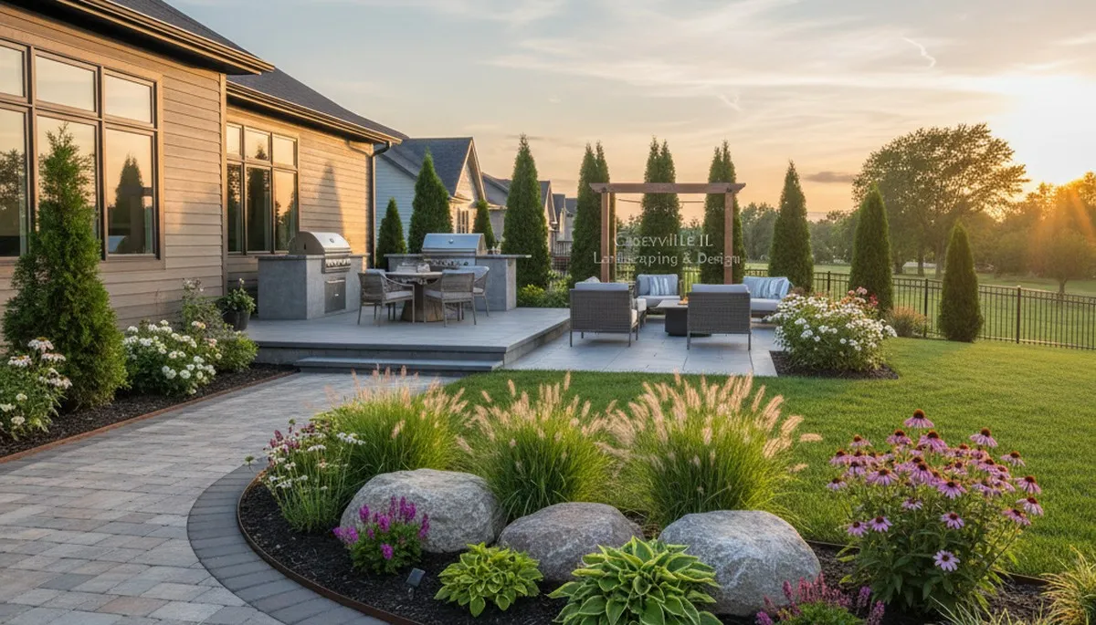 Landscaping crew providing lawn care service in St. Louis, MO