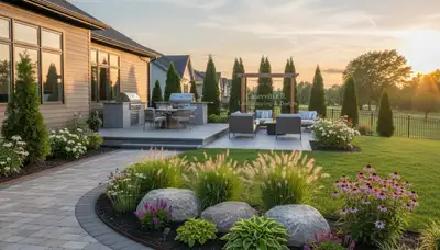 Landscaping crew providing lawn care service in St. Louis, MO
