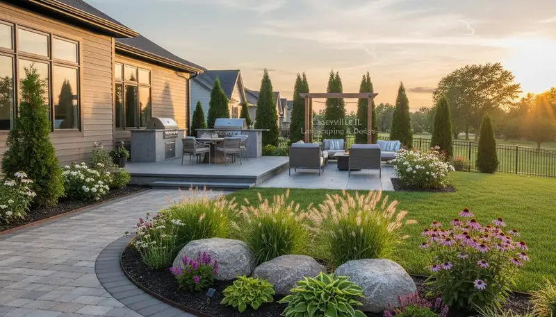 Landscaping crew providing lawn care service in St. Louis, MO