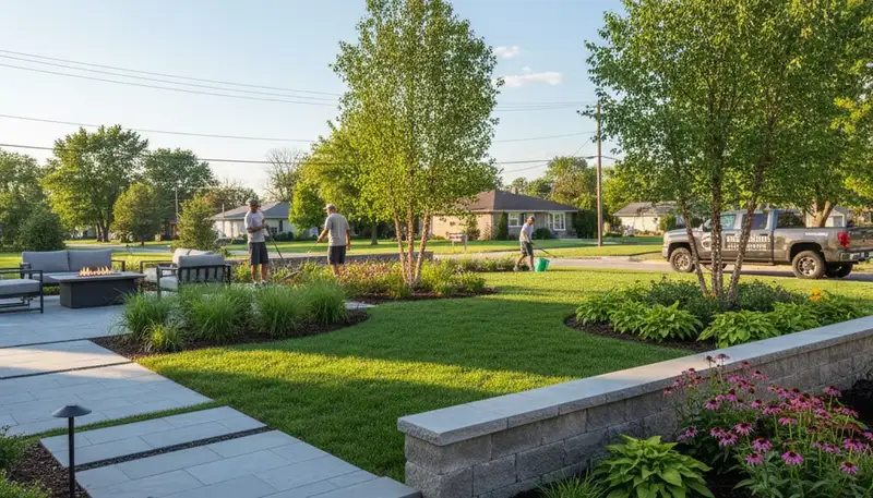 Landscaping crew providing lawn care in St. Louis, MO
