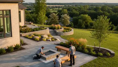 Landscaping crew providing lawn care services in St. Louis, MO