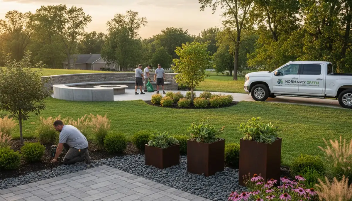 Landscaping crew providing lawn care services in St. Louis, MO