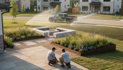 Landscaping crew providing lawn care services in St. Louis, MO