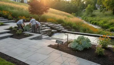 Landscaping team providing lawn care services in St Louis, MO