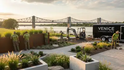 St. Louis, MO landscaping crew providing professional lawn care service for local homes and businesses