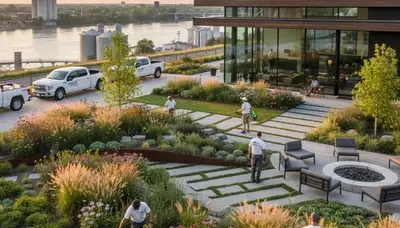 Landscaping team serving St. Louis, MO with professional lawn care and yard maintenance services