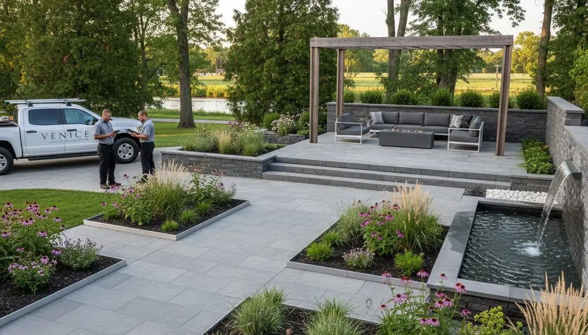 Landscaping crew in St. Louis, MO providing professional lawn care services