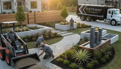 Landscaping crew providing lawn care services in St. Louis, MO