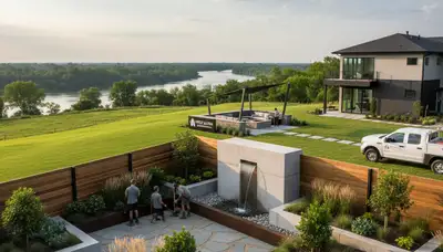 Landscaping crew providing lawn care service in St. Louis, MO