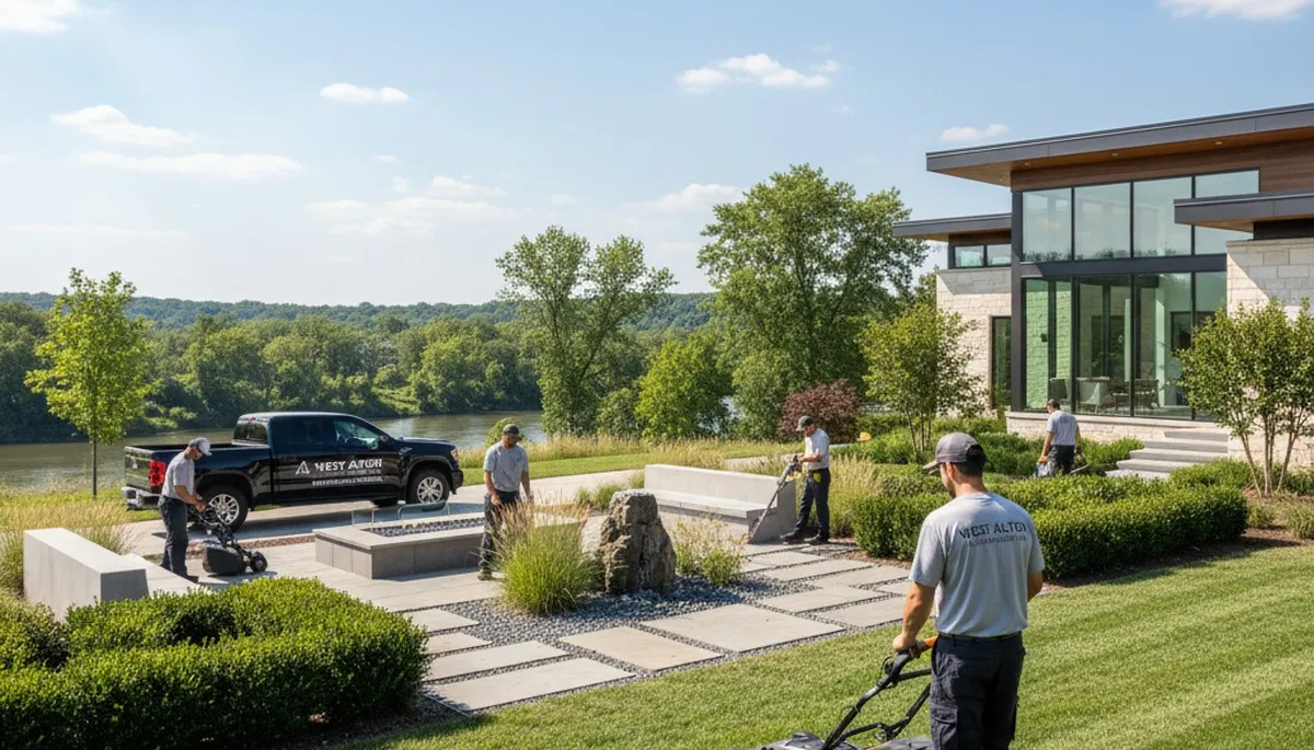 St. Louis, MO landscaping crew providing professional lawn care and yard maintenance services