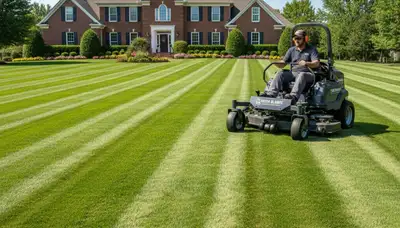 Professional lawn striping and edging in St Louis, MO showcasing expert mowing and clean turf lines