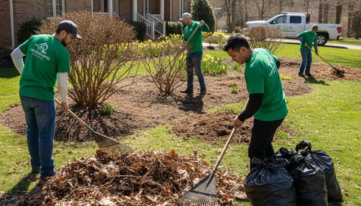 Spring yard clean up and garden bed clearing by landscaping pros in St Louis, MO