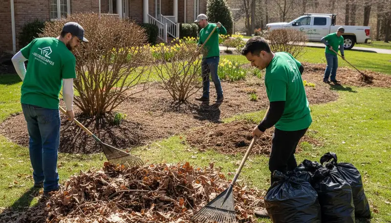 Spring yard clean up and garden bed clearing by landscaping pros in St Louis, MO