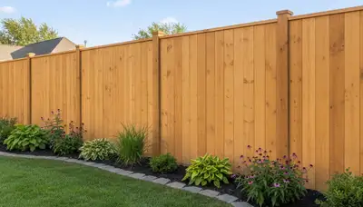 White wooden privacy fence installation by Chop Chop Landscaping in St Louis MO residential yard